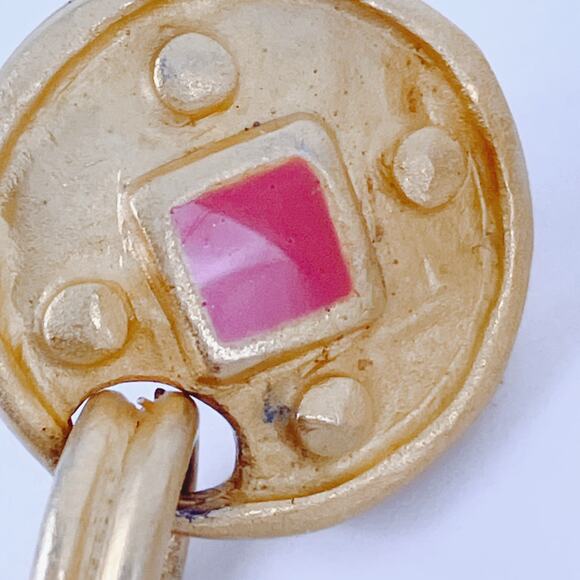 VTG Dangle Earrings Double Disc 1980s 1990s Gold Tone - Picture 4 of 15